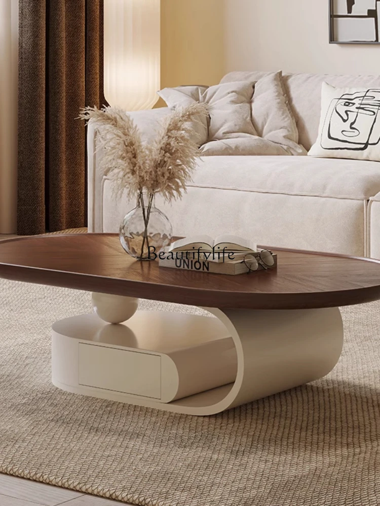 Coffee table minimalist round arc edge modern retro walnut medium and antique coffee table