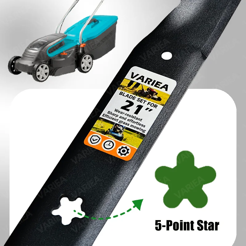 VARIEA- 21inch 138971 Mower Blades with 5-Star Mounting Pattern for Craftsman LT1000 LT2000 T110 YT3000 Poulan Pro PP19A42 Husqv