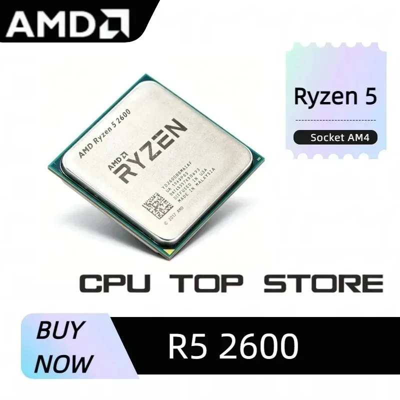 AMD Ryzen 5 2600 AM4 Mainboard Original CPU 6C/12T 3.4‑3.9GHz Unlocked, Gaming Creation Office Daily Multitasking
