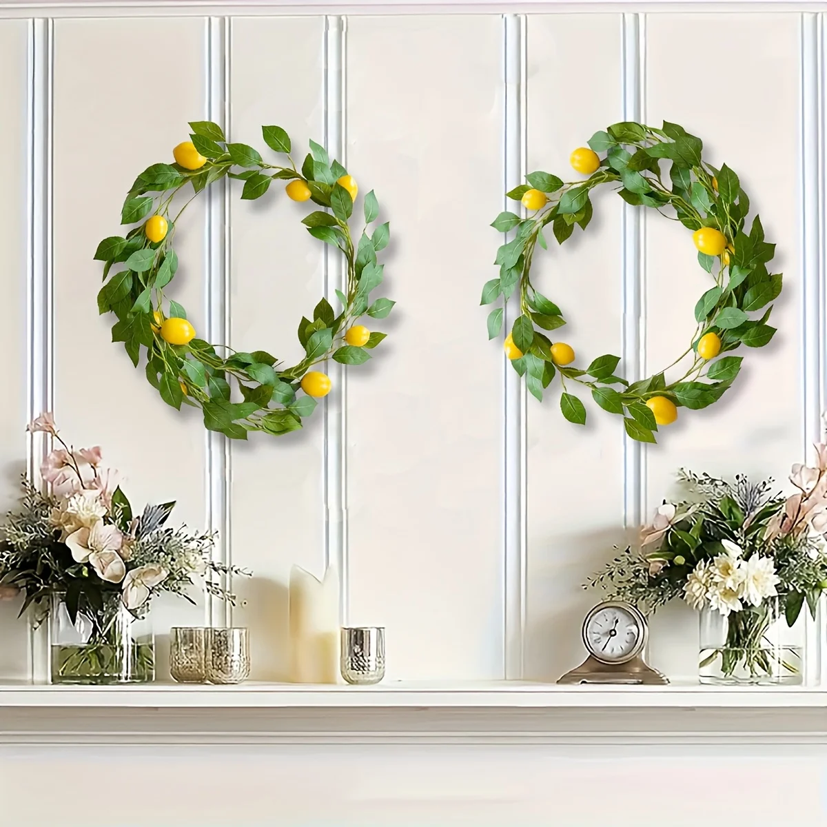 Künstlicher Zitronen-Kranz mit Grünpflanzen für Haus, Tür, Wand, Hochzeit, Feiertage, Party, Esstischdekoration – Detail 9