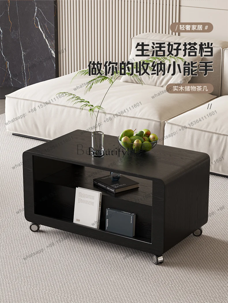Living Room Home Sofa Side Cabinet Black with Whee Movable Small Trolley Side Table Storage Factory Direct