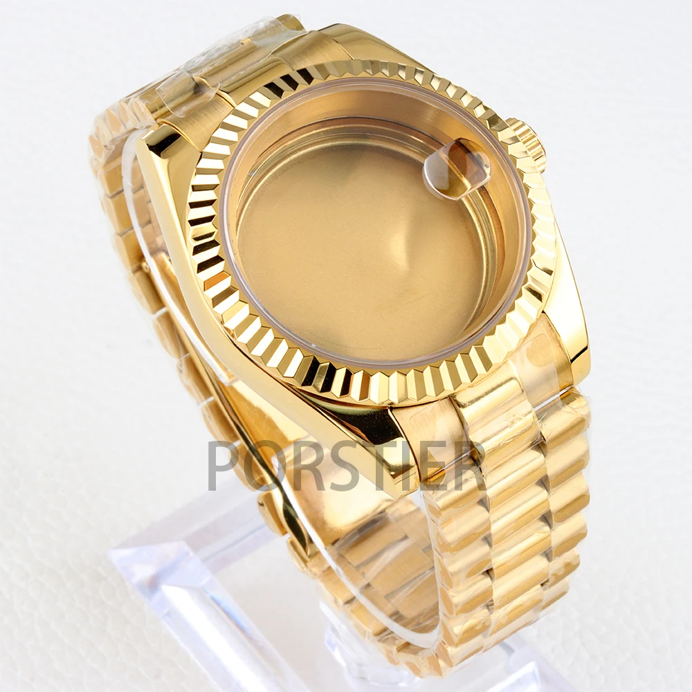 Gold/Rose Gold PVD 36/39mm NH35 Watch Case For Seiko NH35 NH36 Movement 28.5mm Dial Stainless Steel DATEJUST Presidential Strap