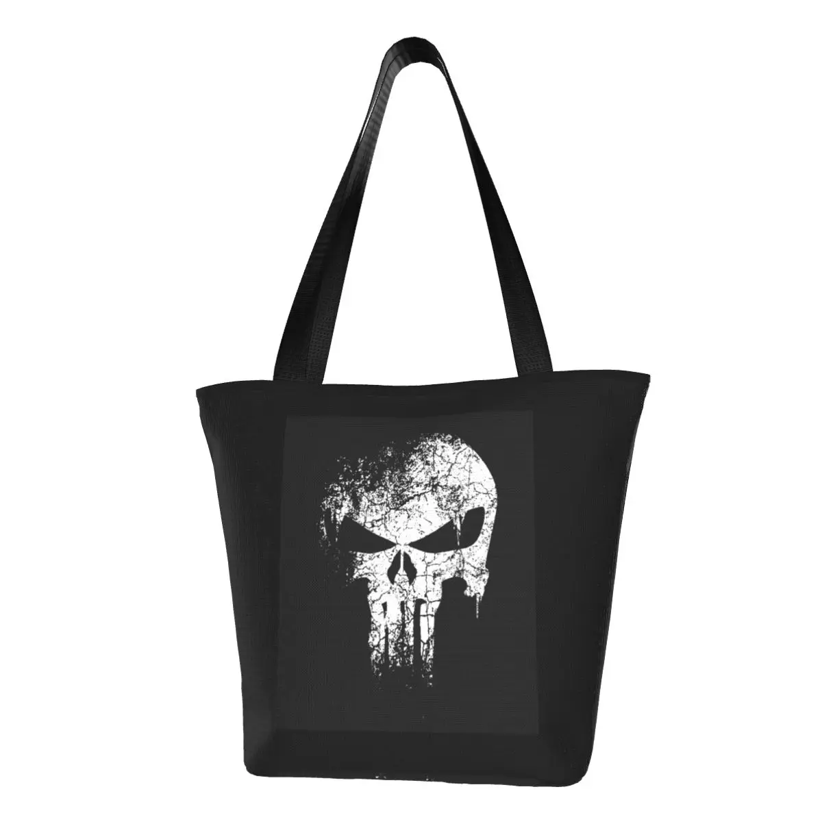 Skeleton Skull Heavy Metal Groceries Shopping Bags Fashion Print Canvas Shopper Tote Shoulder Bags Big Capacity Washable Handbag