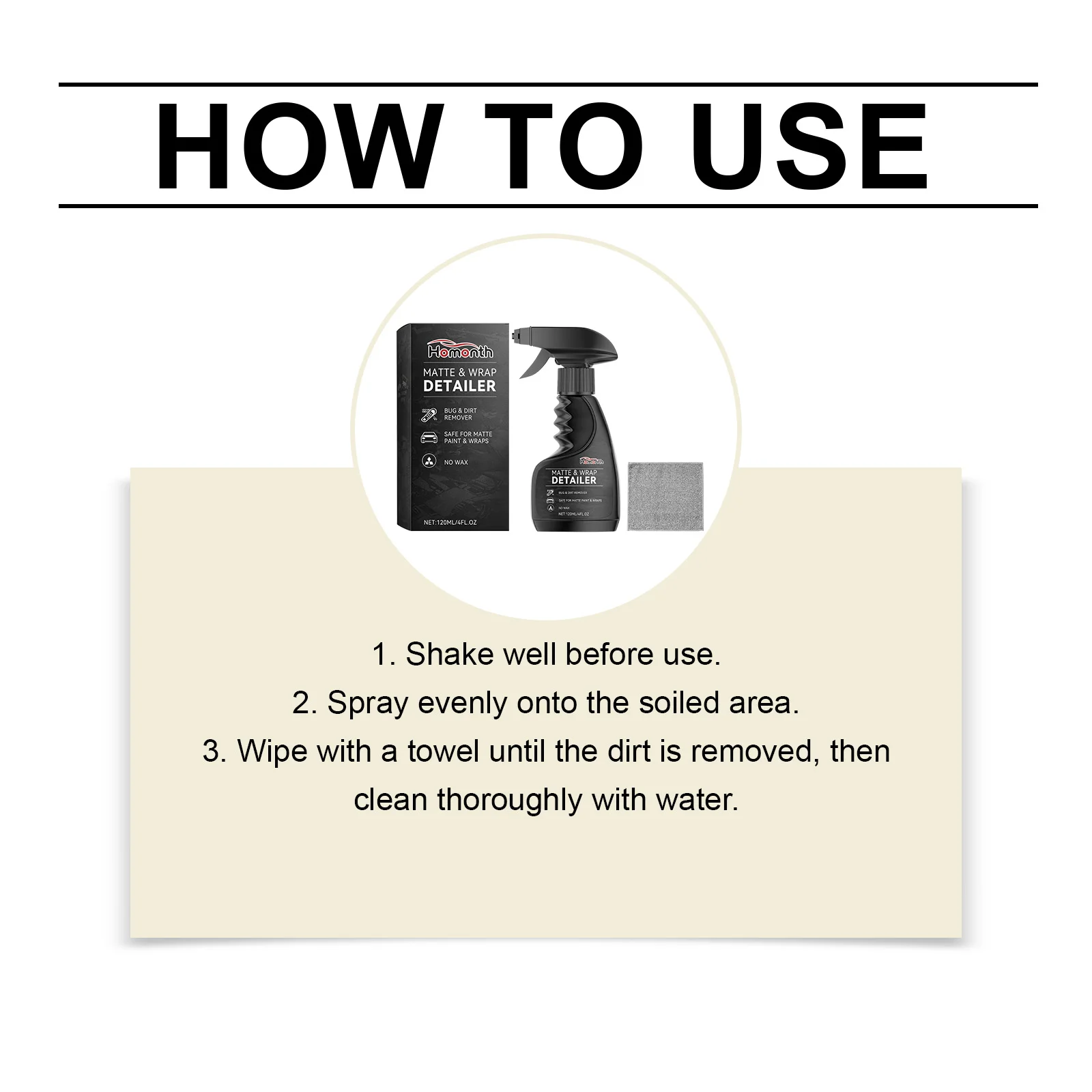 Homonth Matte Paint Wrap Detailer Spray ohne Wachs, Insekten- und Schmutzentferner, sicher für die tägliche Pflege und Reinigung des Auto-Außenteils, 120 ml – Detail 5