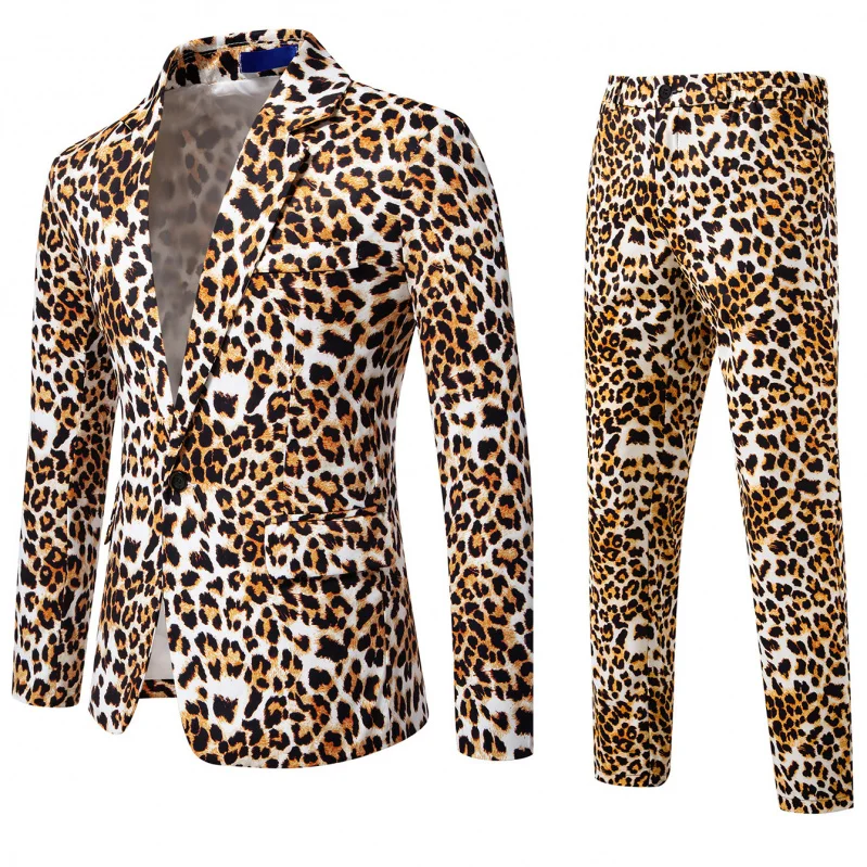 

Wild Yellow Leopard Print Suit Set for Men Disco Nightclub Performer Singer Performance Dr Large Size Faion Urban Sle