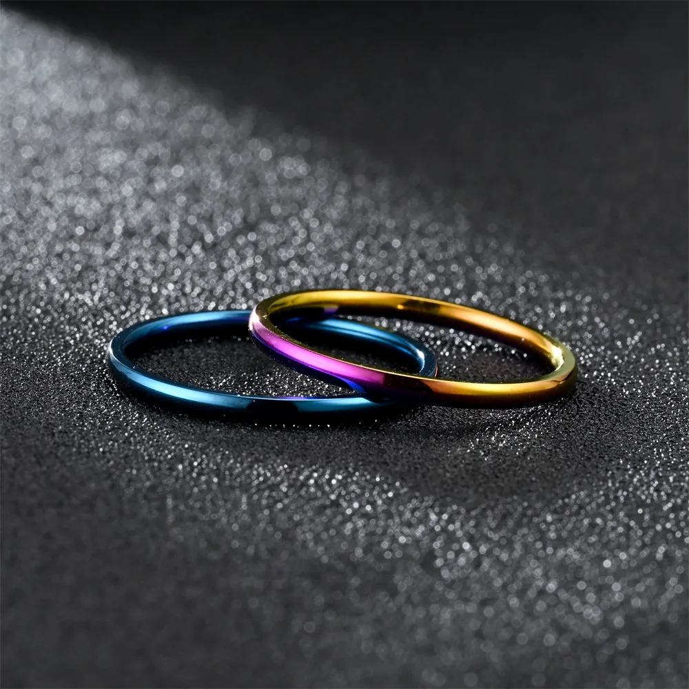 1pc 2mm Thin Classic Fashion Simple Stainless Steel High Polished Rings For Women Men Couple Finger Rings Jewelry Size 5 To 13