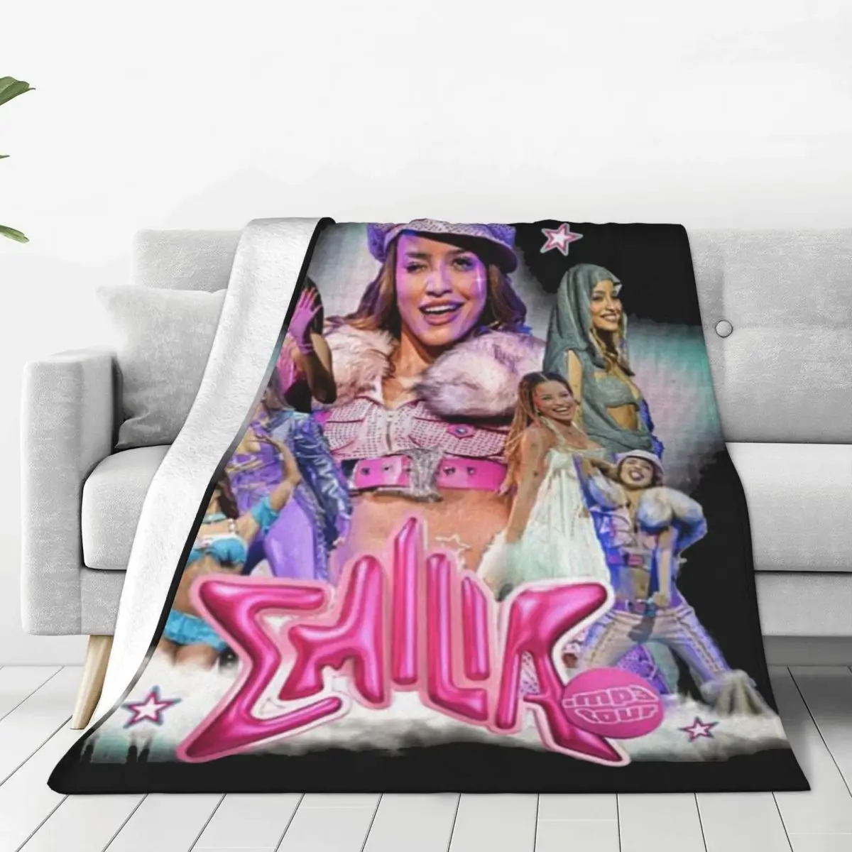 Custom E-Emilia Mernes Singer Blanket Warm Fleece Soft Flannel Classic Vintage Poster Throw Blankets for Bed Sofa Home Autumn