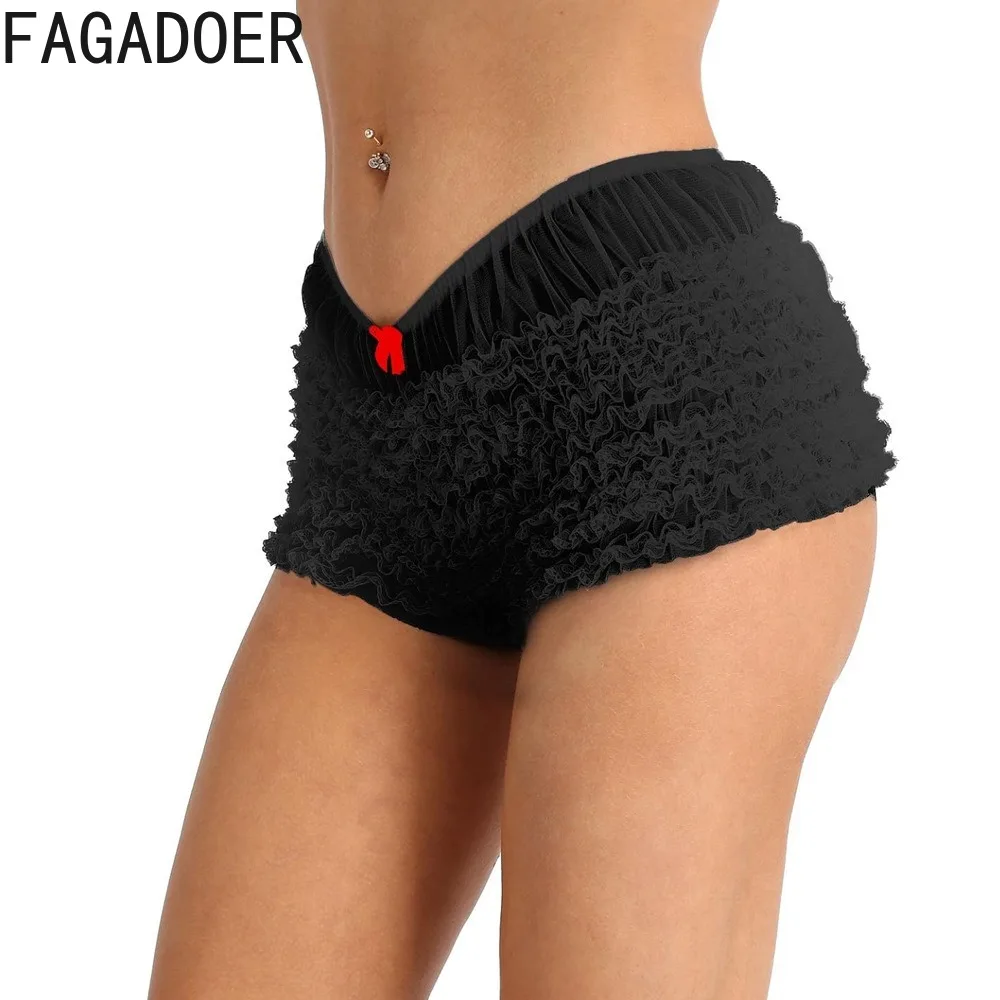FAGADOER Y2K Cute Sweet Lace Shorts Women Solid Color Low Waist Ruched Patchwork Bodycon Shorts Hot Girl Streetwear Bottoms