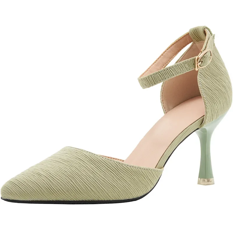 Small Size 31-43 Women\'s Shoes 2024 New High Heels Women Hollow Thin Heel Summer Green Sandals