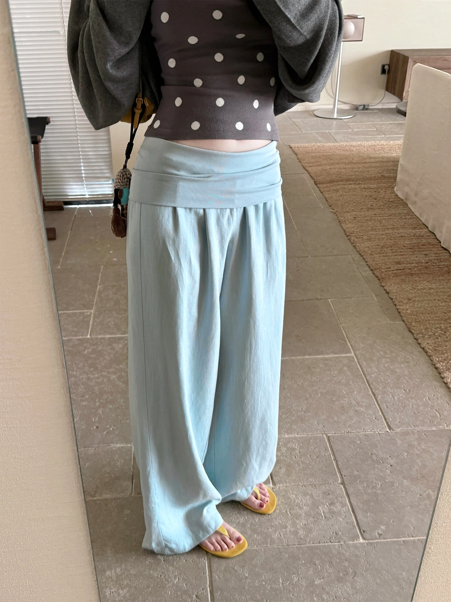 

Laareetoo Summer Casual Linen Wide Leg Pants Women's Loose Slimming Floor-Length Pants High Waist Straight Cut