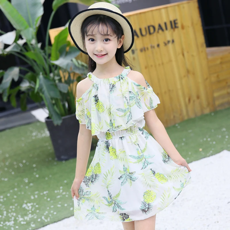 2025 New Girls Summer Dress Fashionable Temperament Floral Print Sleeveless Chiffon Cake Dress for Kids Women's