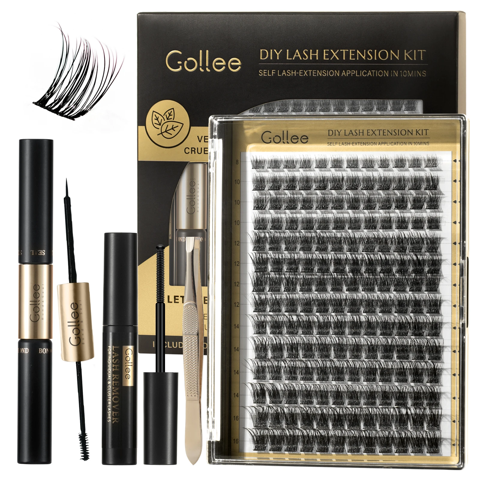 Gollee New 168pcs MIX Cluster Lashes Kit 8ml 2 IN 1 Bond and Seal Cluster Lash Bond Remover Eyelash Clusters Adhesive Home Use