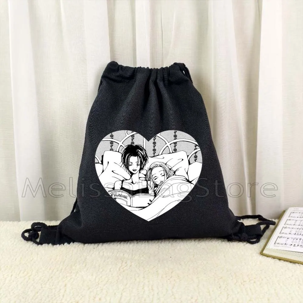 NANA Anime Manga Nana Osaki And Ren Honjo Lotus Flower Tattoo Cute Canvas Drawstring Bag Soccer Backpack Gym Sackpack String Bag