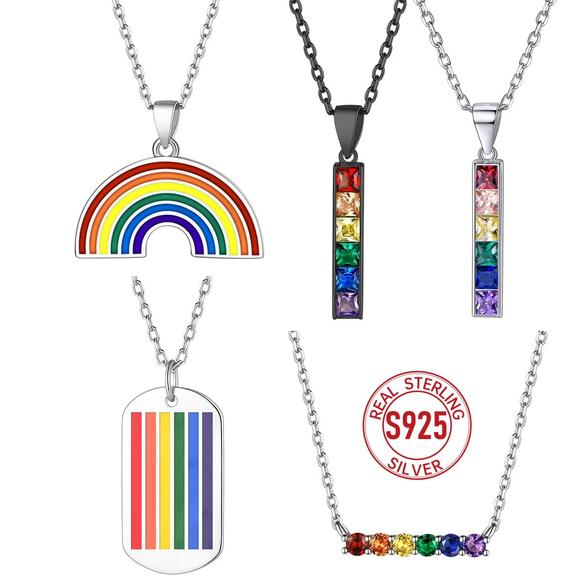 U7 925 فضة LGBT فخر قلادة تشيكوسلوفاكيا بار قوس قزح حلية قلادة الحب يفوز المساواة مجوهرات 18 بوصة رولو سلسلة