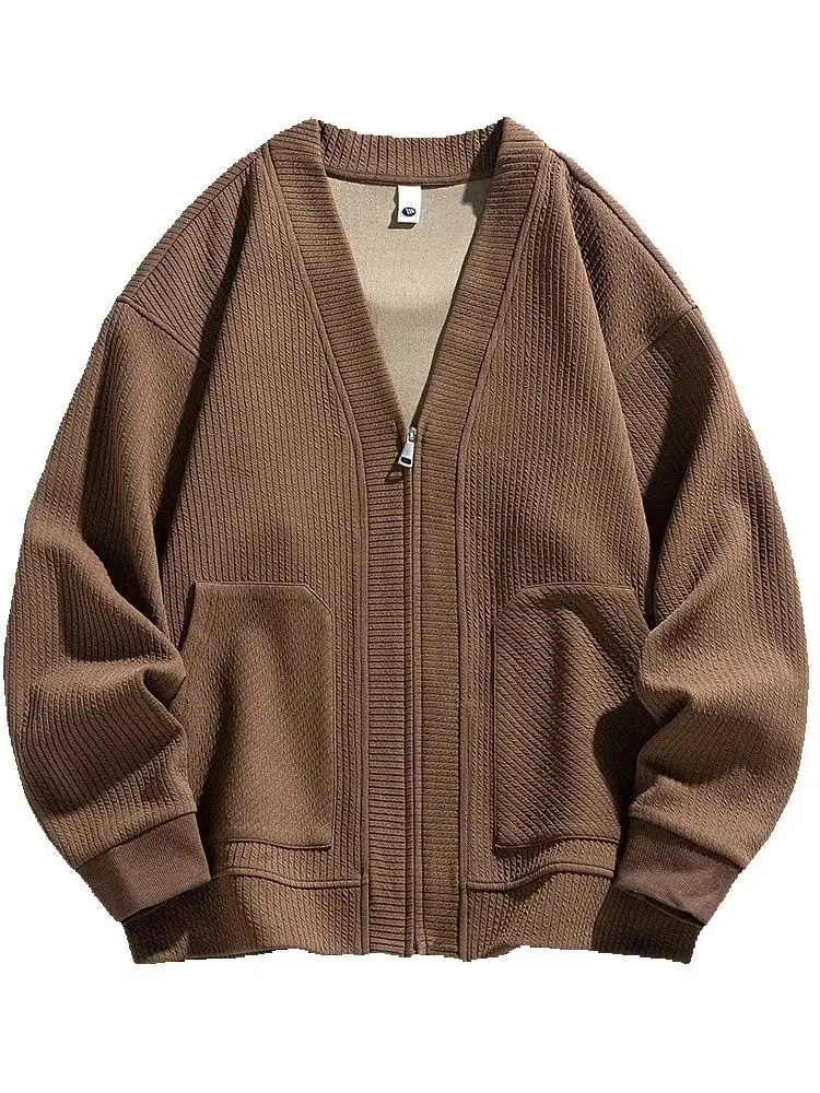 

Осенняя мужская куртка, пальто, кардиган с карманами, свитер размера плюс 6XL, 7XL, 8XL, оверсайз, черная молния, свободная мужская деловая простая тонкая куртка