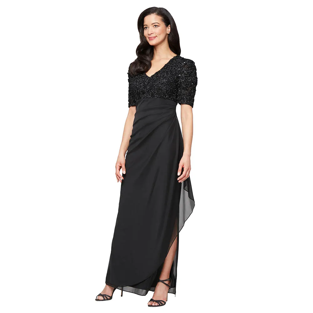 

Customized Women's Wedding Guest Dress with V-Neck Stretch Sequin Bodice and Empire Waist Wedding Party Dresses