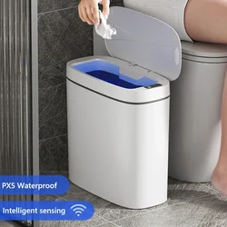 14L Automatic Trash Bin with Lid Intelligent Touchless Trash Can IPX5 Waterproof Electric Garbage Bin for Narrow Space Bathroom