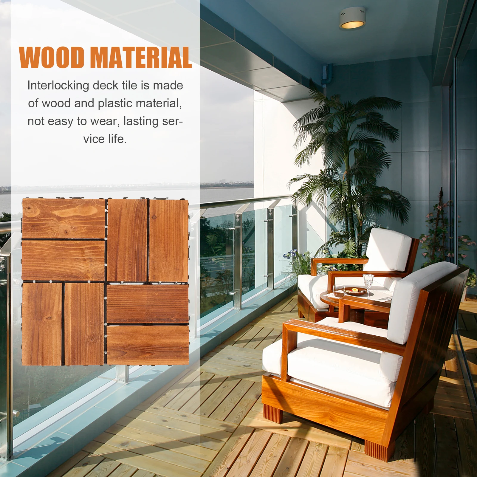 

Interlocking Deck Tiles Outdoor Flooring Balcony Garden Wood Plastic Durable Long-Lasting Easy Install Replacement Patio Pathway