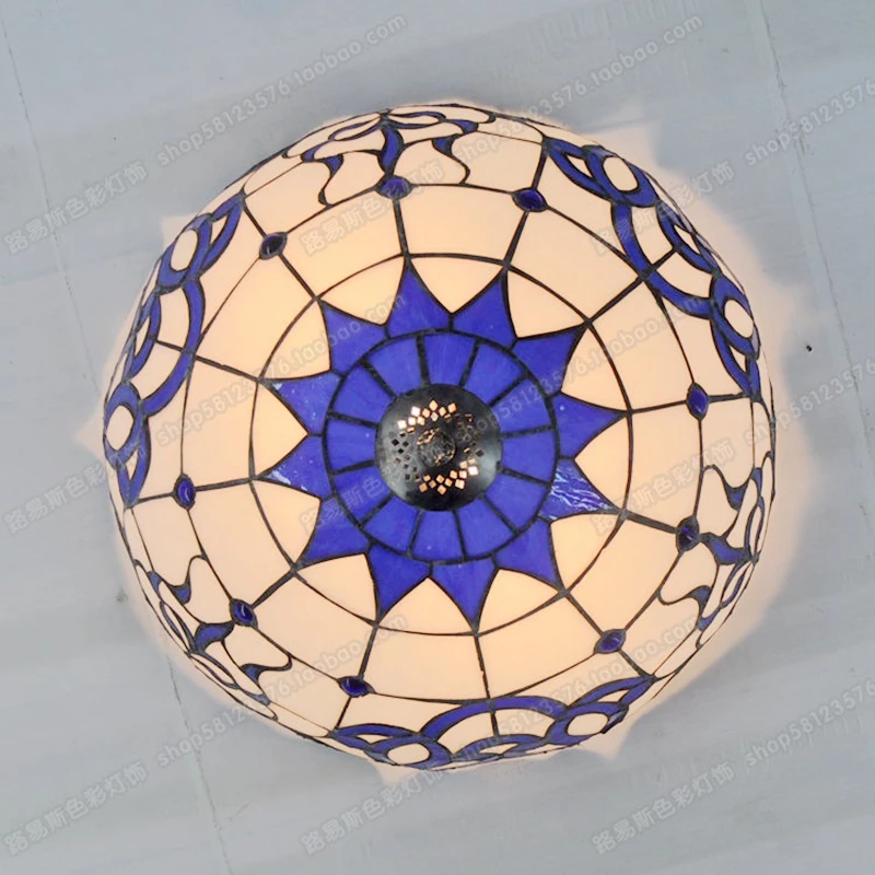 40CM porcellana blu e bianca modello Tiffany soffitto soggiorno camera da letto balcone Opple illuminazione semplice lampade in vetro lampada portico