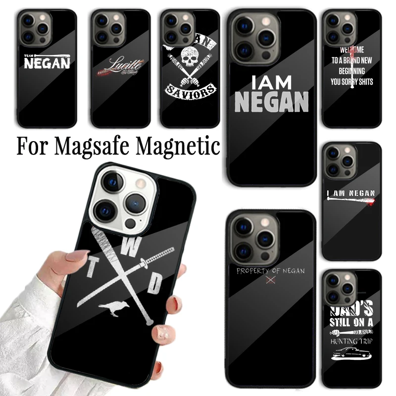 Phone Case For iPhone 16 15 14 13 12 11 Pro Max Plus Magsafe Magnetic Wireless Charging Cover Lucille The Walking Dead Negan