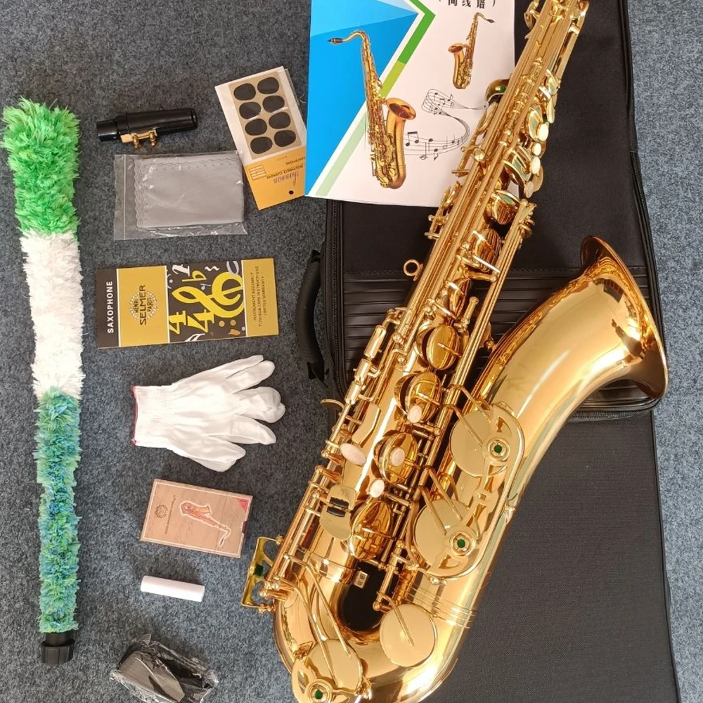 Classic R54 tenor saxophone Bb lacquered gold brass woodwind musical instrument with accessory box can be customized