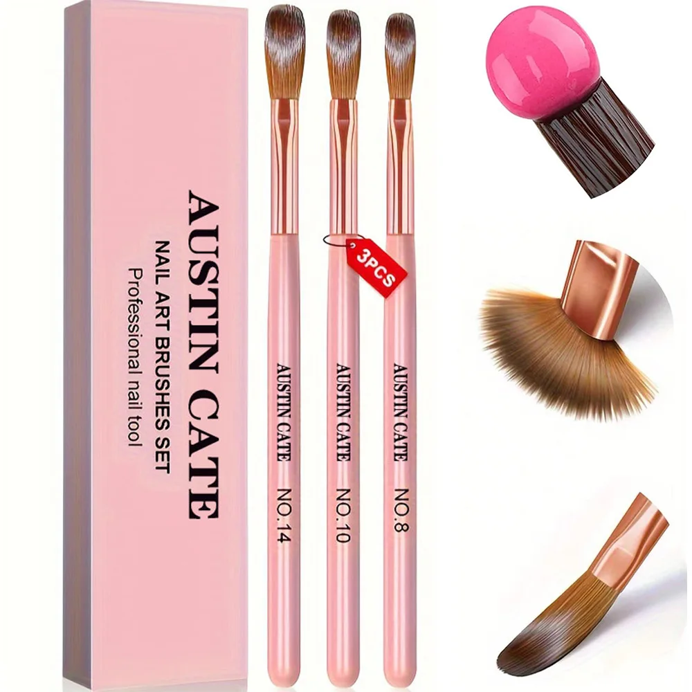 

3Pcs Pink Acrylic Nail Art Brush Set 8/10/14 Acrylic Powder Extension & Carving 19*4.5*1.8cm Professional Nail Crystal Pen Tools