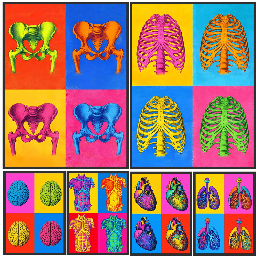 Anatomy Pop Art Hand Bones And Series,Artistic Inkjet Poster Prints Decor,Medical Wall Art For Medical Practices And Orthopedics