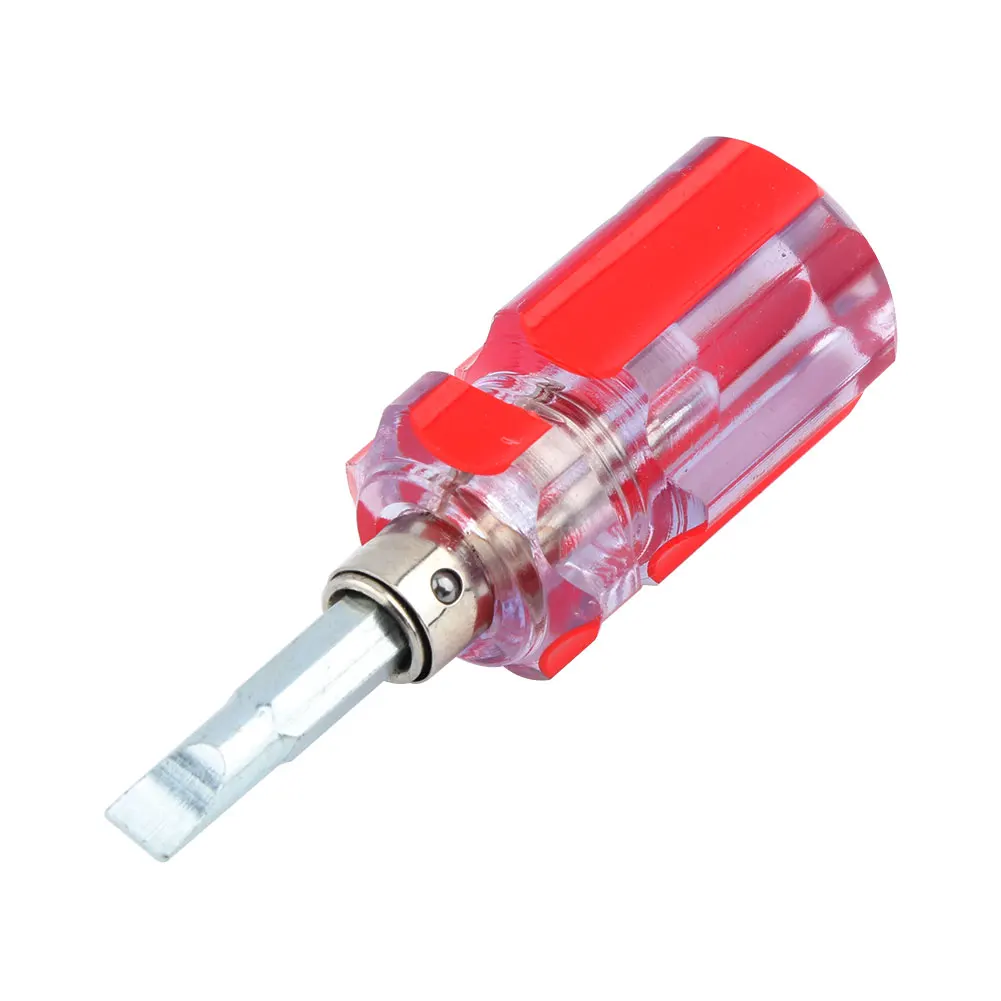 FIXFANS Small Pocket Screwdriver with PH2 Phillips Cross Head and 6mm Slotted Flat Head, Reversible Stubby Short Screwdriver