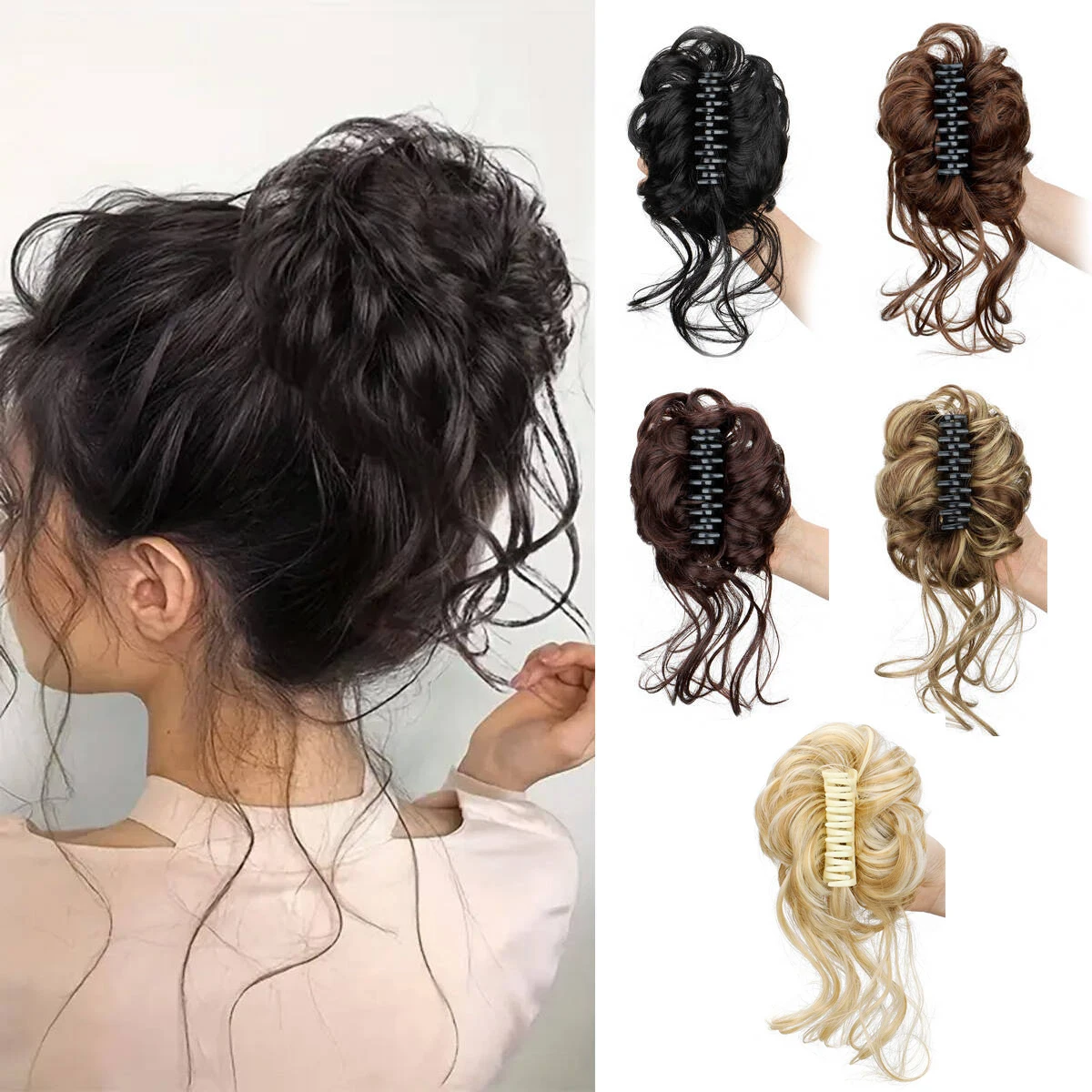 

Synthetic Chignon Short Messy Curly Claw Clip-In Bun Hairpiece Chic Tousled Updo Designed for Women with This Stylish