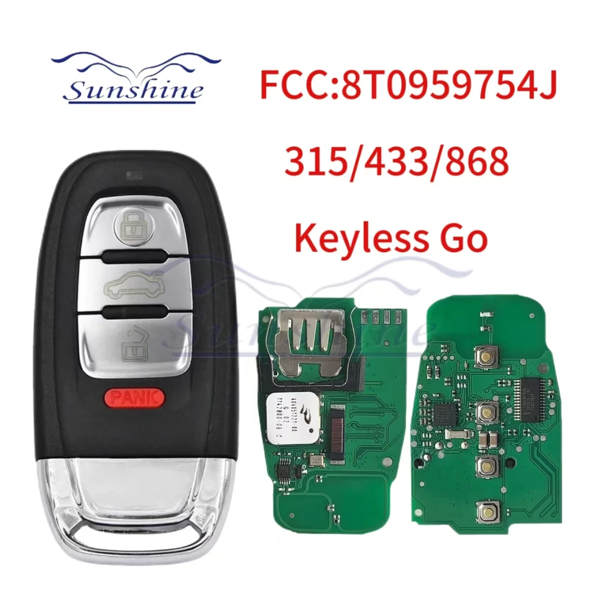 

Sunshine car key Smart Remote Car Key Fob For Audi A4 A5 A6L A7 A8 Q5 Keyless Go 754J 754D/H/F/C/B 315/433/868Mhz pcf7945AC Chip