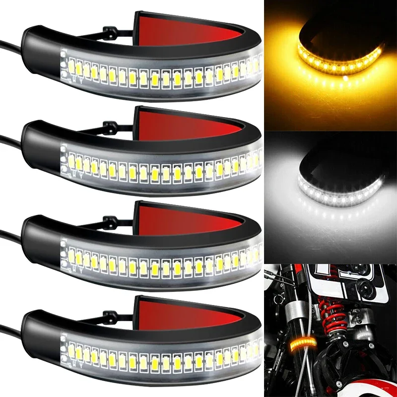 

1/4PC 12V LED Motorcycle Turn Signal Light & DRL Amber White Moto Flasher Ring Fork Strip Lamp Flashing Blinker Moto Accessories