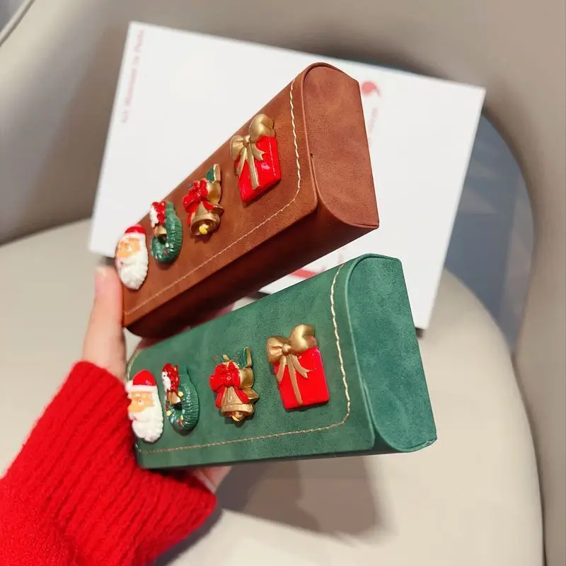 Cute Christmas Glasses Box 3D Snowman Candy Cane Socks Decoration Portable Myopia Sunglasses Storage Box Girl Christmas Gift