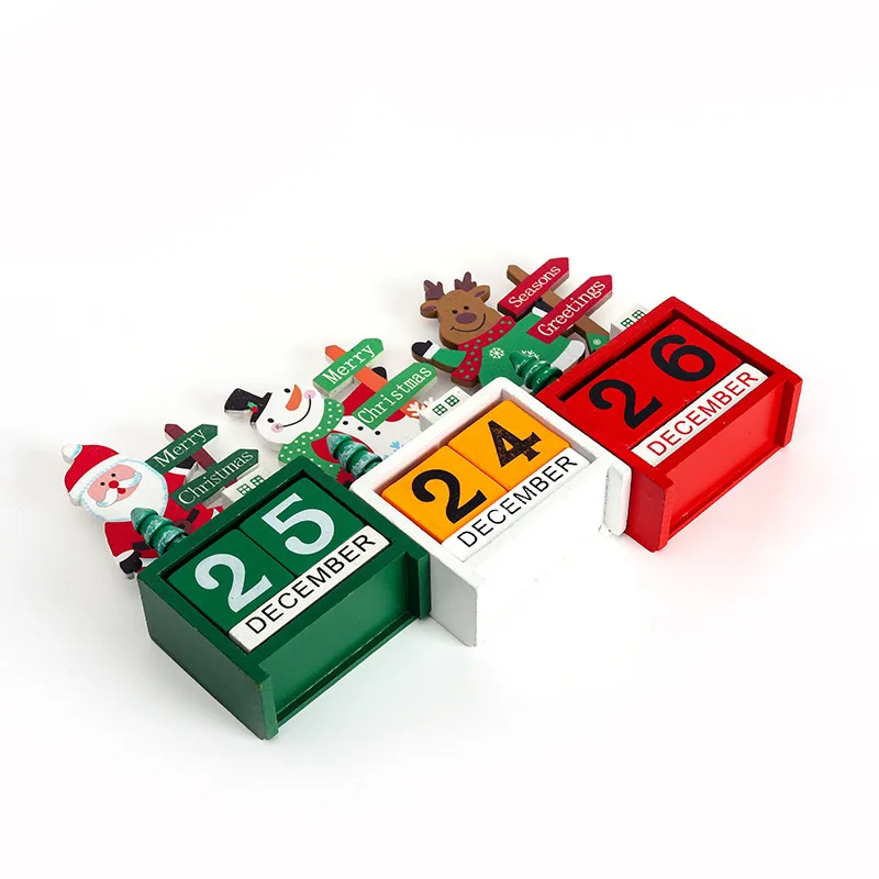 Wooden Countdown Calendar Christmas Decorations Ornament Gift Party Supplies Window Table Home Decor Santa Claus Snowman Elk