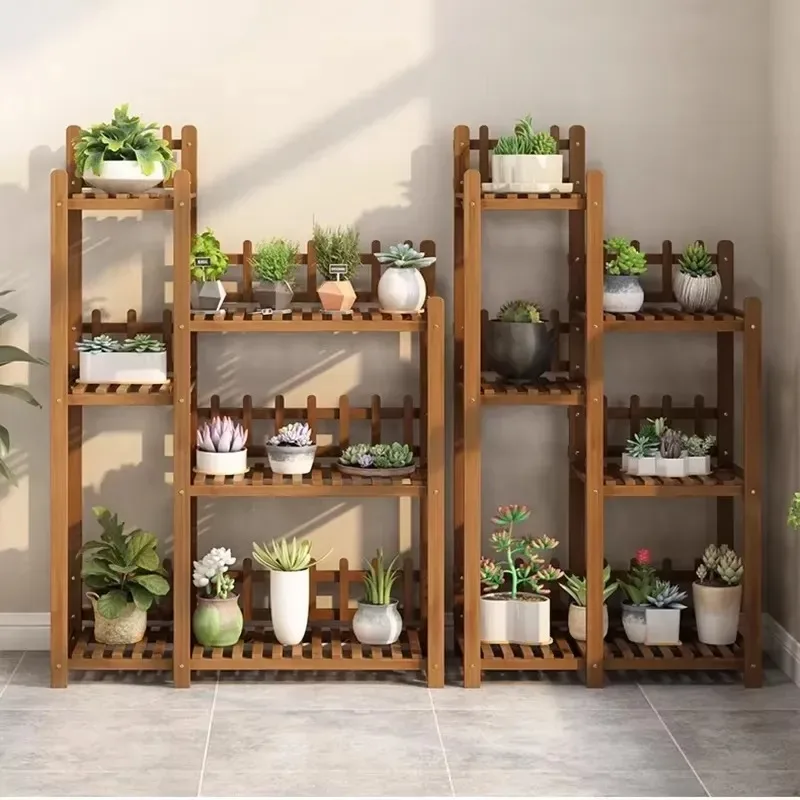 Balcony Floor Type Plant Shelves Flower Shelf Modern Multilayer Living Room Plant Shelves Wood Garden Furniture Support