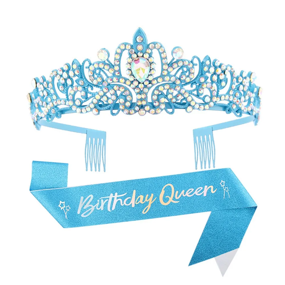 Geburtstagskönigin, glitzernde Schärpe und Strass-Tiara, rosa, lila, blau, Geschenke für Mädchen und Frauen, alles Gute zum Geburtstag, Party-Dekorationszubehör – Detail 4