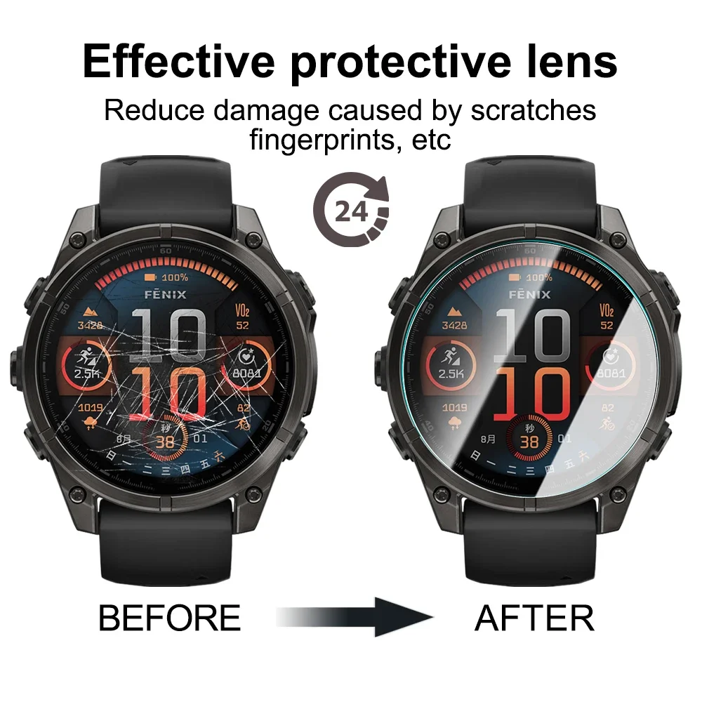 Tempered Glass Screen Protectors for Garmin Fenix 8 51/47/43mm Anti-Scratch Hardness Protective Films for Fenix 8 7 7X 7S 6 6S 5