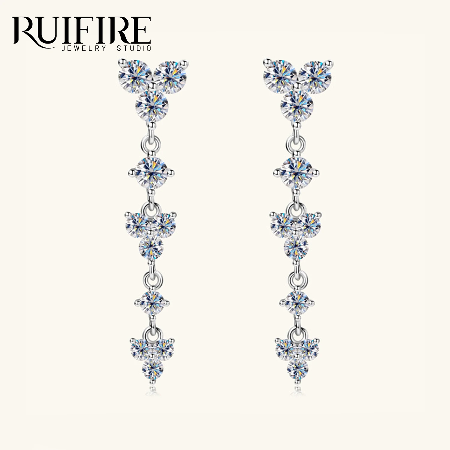 

RUIFIRE S925 Sterling Silver Long Dangle Earrings Sparkling Moissanite Stud Earrings Geometric Design Party Jewelry For Women