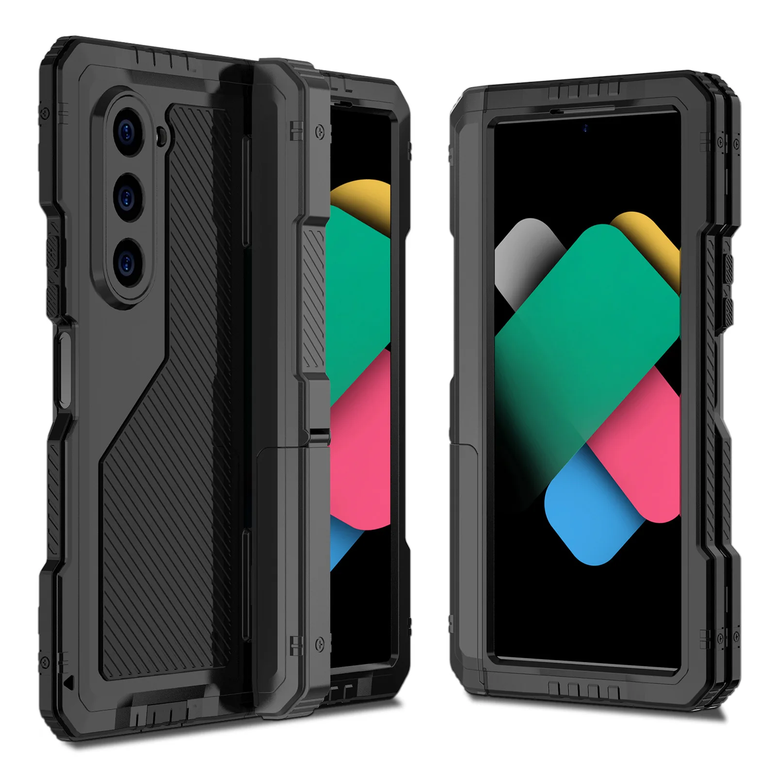 

3-слойный сверхпрочный металлический чехол для телефона Samsung Z Fold4 5 6, противоударный алюминиевый силиконовый чехол с мягкой пленкой для экрана-подставки