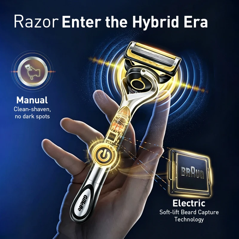 Gillette Hybrid Pro 3rd-Gen Razor 360 FlexBall Pivot System Soft-Lift Beard Tech Dual Lubricating Strips Trimmer