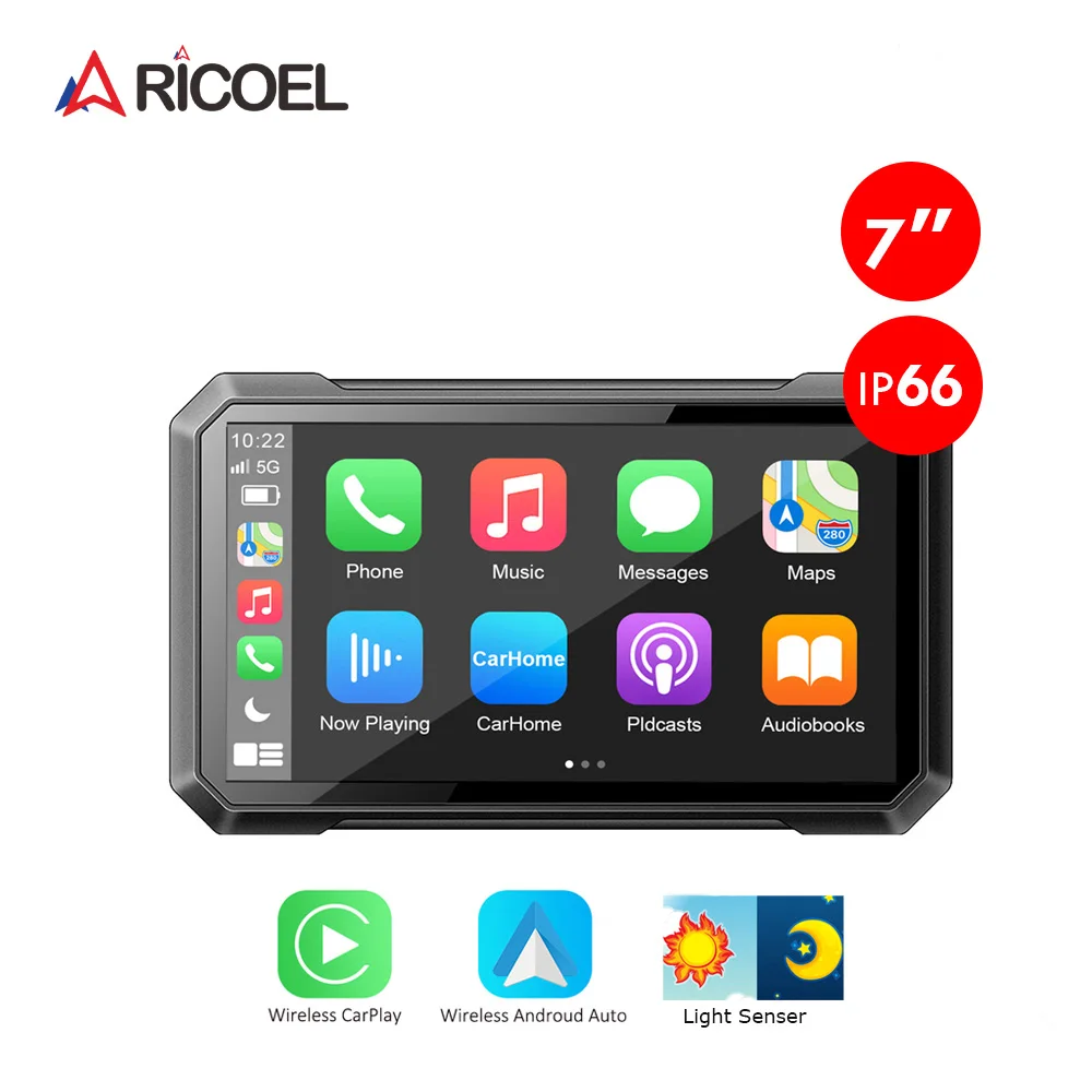 RICOEL Navigation Motorcycle Waterproof Carplay Display Screen Portable Motorcycle Wireless Android Auto Monitor