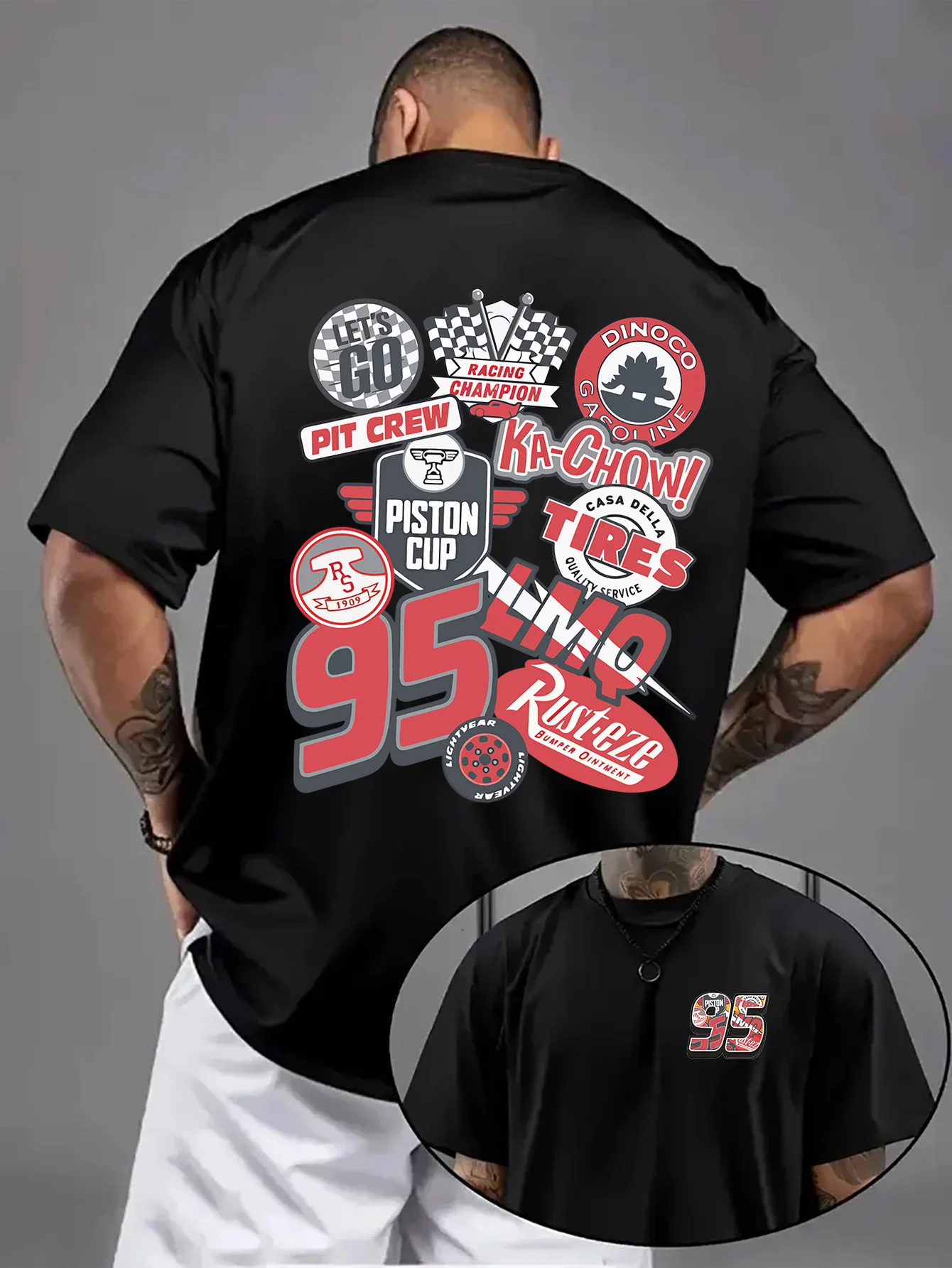 

Disney Cars Lightning McQueen T Shirt Men's Cotton Women Tee Streetwear Casual Trendy Oversized Loose Spring Summer O-Neck Top