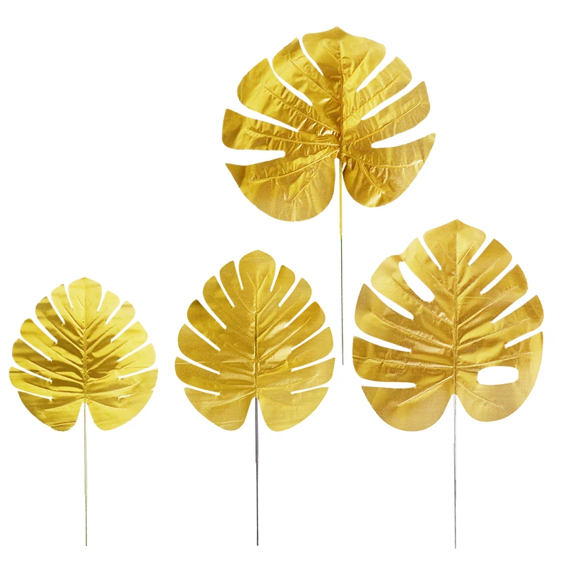 Gold Artificial Palm Leaves Tropical Monstera Kwai Palm Tree Leaves Home Decoration for Hawaiian Garden Wedding  Birthday Party