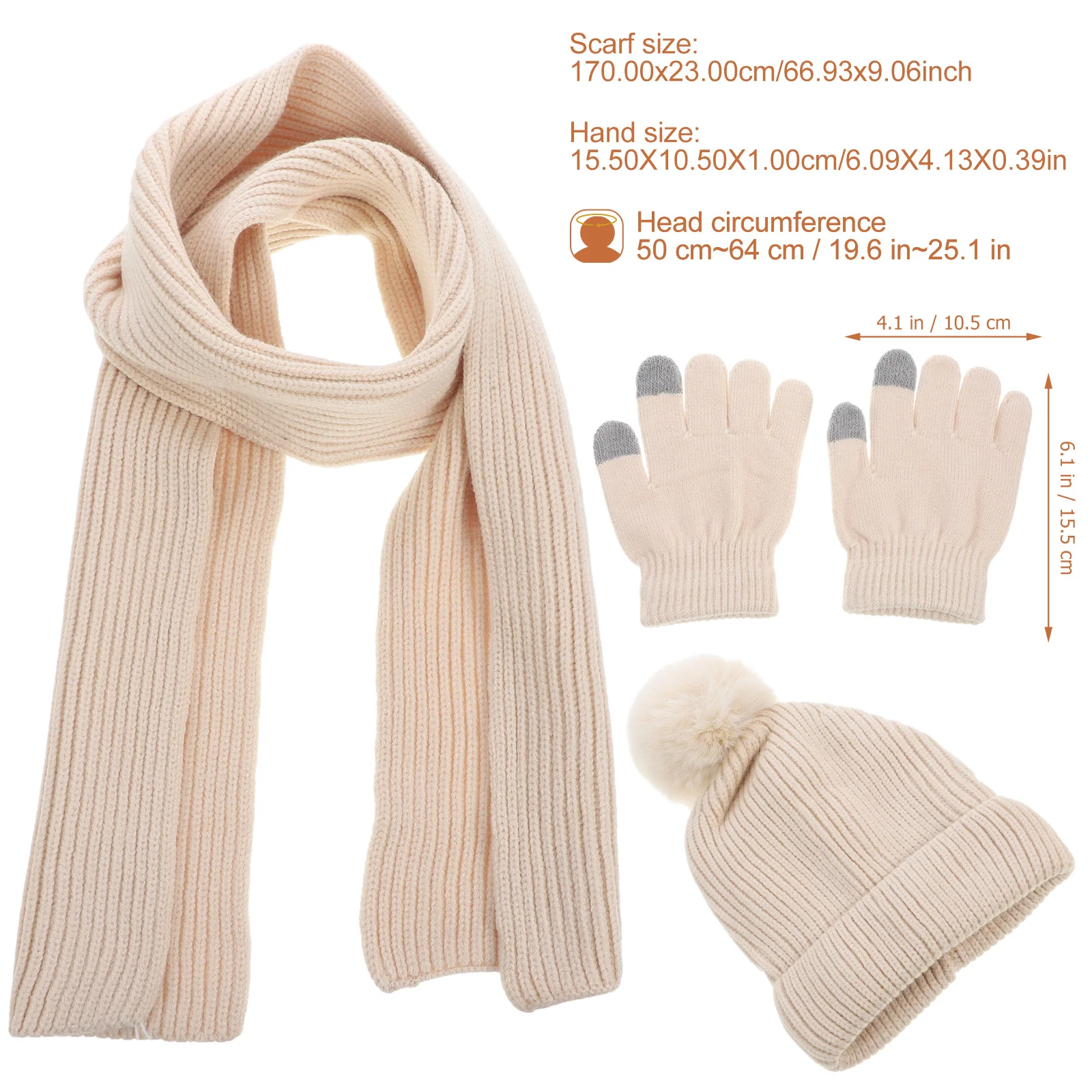 1 مجموعة الشتاء الدافئة لمس قفازات للنساء وشاح طقم قبعات لينة الدافئة قفازات ركوب الخيل في الهواء الطلق قبعات الشتاء للنساء