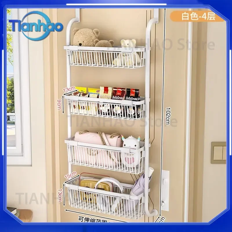 Telescopic Over-The-Door Side Hanging Basket for Refrigerator Multi-Layer Kitchen Spice Storage Rack for Organizing Food