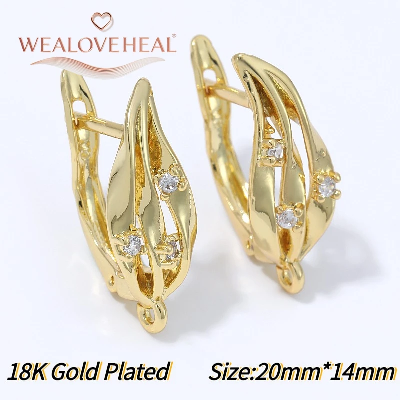 schmuckherstellung zubehör, 1 Paar 18K vergoldete Messing-Ohrringhaken mit rechteckigem Hebelverschluss, Baguette-Zirkonia-Mikropavé, offener Schlaufen-Anhänger für die Ohrringherstellung – Detail 33