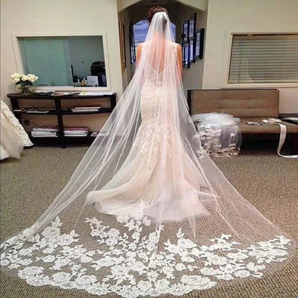 3M One Layer Lace Edge White Ivory Catherdal Long Bridal Veil Cheap Wedding Accessories Veu De Noiva