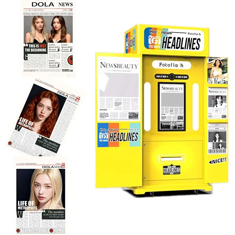 Custom Newspaper Photobooth vending Machine Compatible with Camera and SLR self service for bussiness
