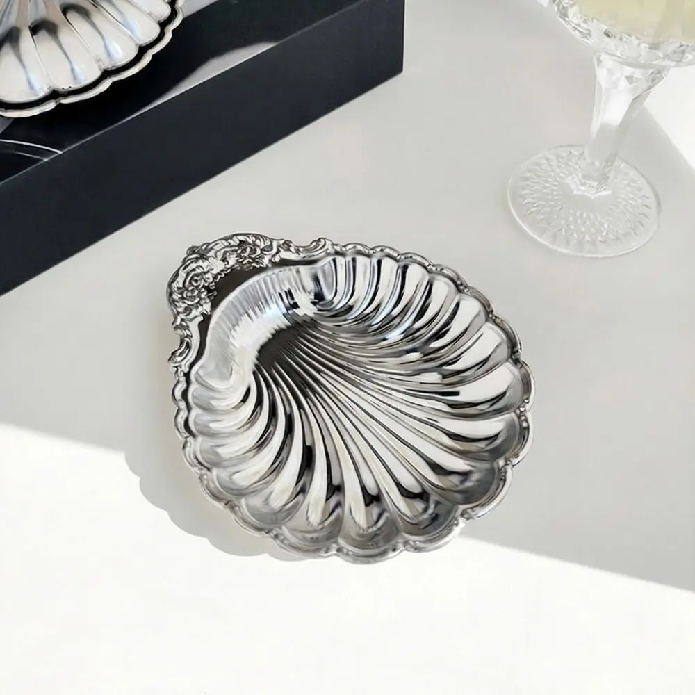 304 Stainless Steel Shell Shaped Dish Embossed Details Silver Dessert Plate Minimalist Photo Props Cake Tray Home Decoration