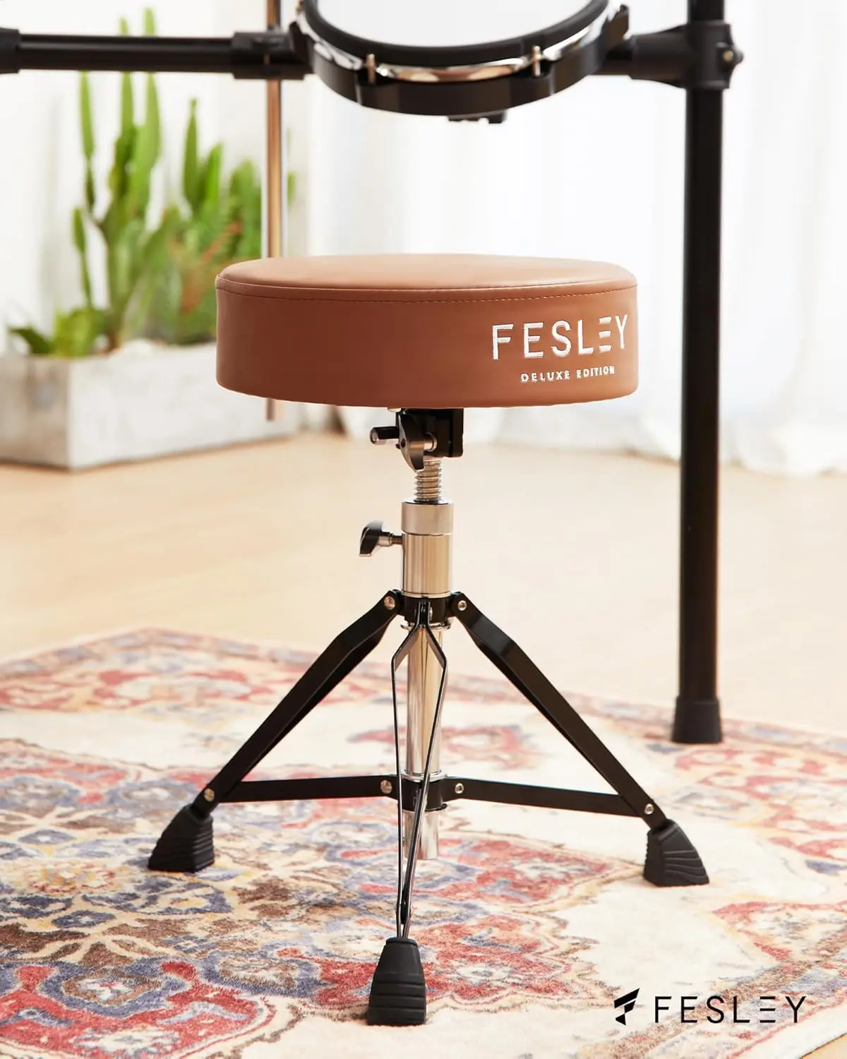 Fesley Drum Stool, Padded Seat Height Adjustable Drum Throne, Drum Seat with Anti-Slip Feet for Adults Beginner Drummers, FS10