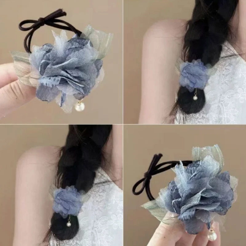 Flower Ribbon Hair Band Women Girls Bowknot Ponytail Holders Hair Ropes Girls Korean Hair Accessories Headwears Fashion Braiders
